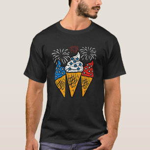 T-shirt Bleu blanc rouge crème glacée cône Us Drapeau 4 ju