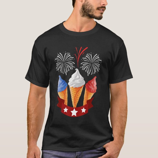T-shirt Bleu blanc rouge crème glacée cône Us Drapeau Patr (Devant)
