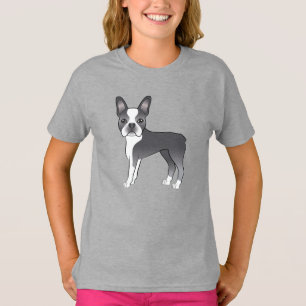 T-shirt Bleu Boston Terrier Dessin de dessin de chien de d