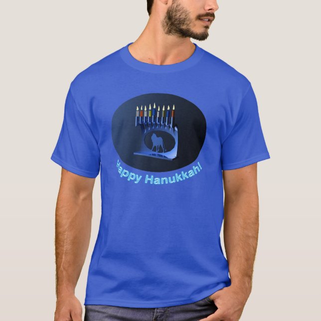 T-shirt Bleu brillant Chanukkah Menorah (Devant)