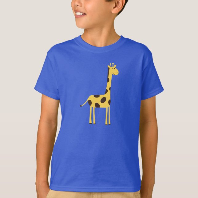 T-shirt Bleu caricature de la Giraffe Cute (Devant)