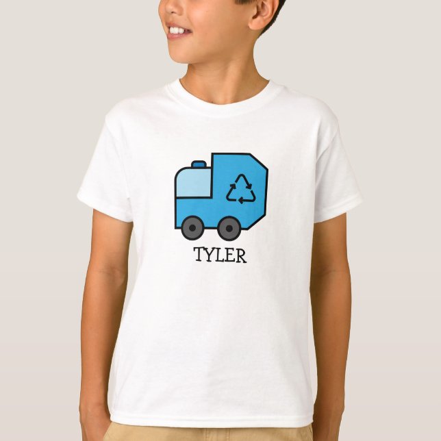 T-shirt Bleu Cartographier Poubelle / Camion de recyclage  (Devant)