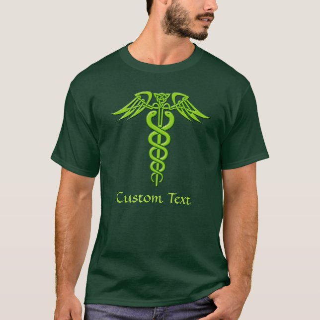 T-shirt bleu céleste vert Caduceus (Devant)