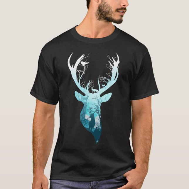 T-shirt Bleu cerf hiver (Devant)