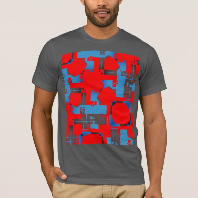 T-shirt Bleu Charbon Rouge Diagonal Abstrait MCM inspiré (Devant)