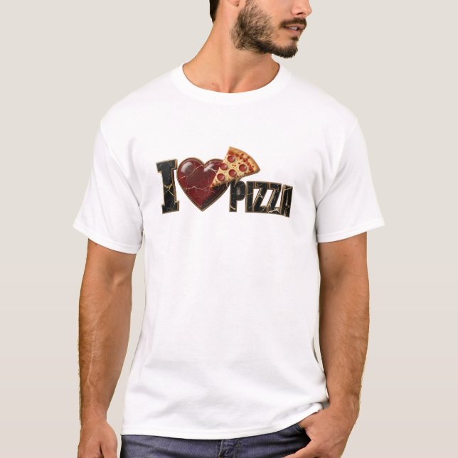 T-shirt Bleu Chic J'ADORE LA PIZZA Expression Artistique (Devant)