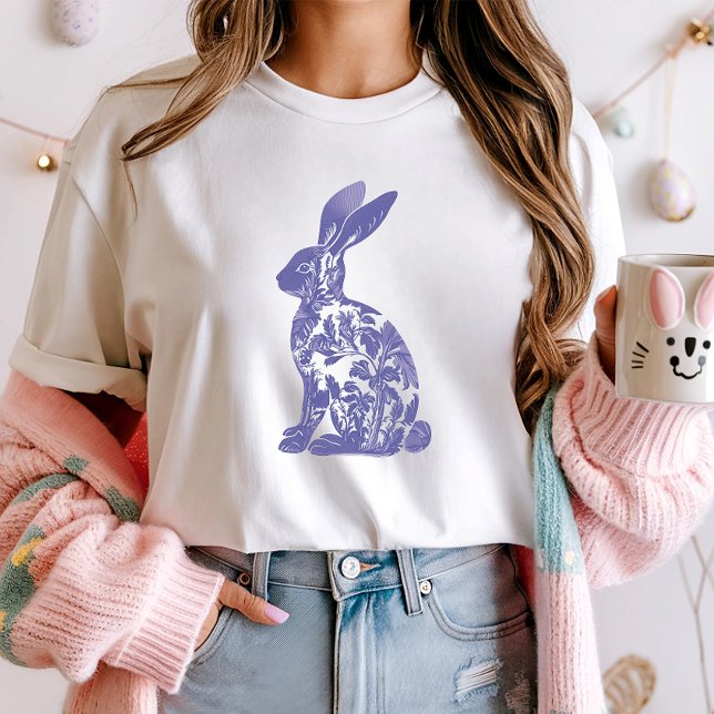 T-shirt Bleu Chic Lapin Silhouette Tee; Lapin Floral (Créateur téléchargé)