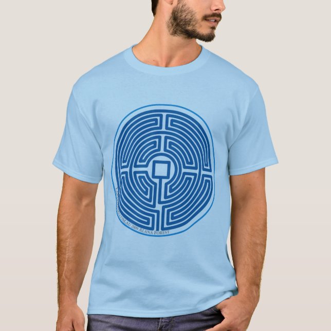 T-shirt bleu chinois de labyrinthe d'écho (Devant)