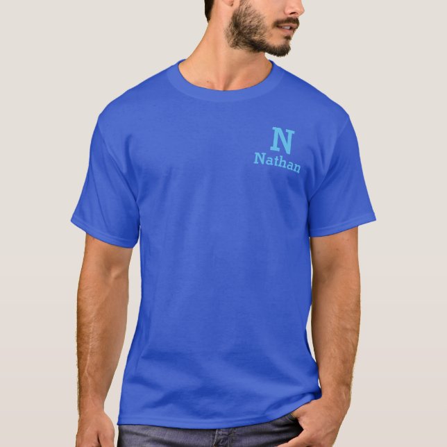 T-shirt bleu ciel et royal profond personnalisé (Devant)