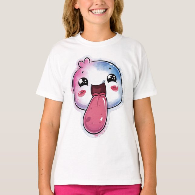 T-shirt bleu clair au graphisme mignon d'un person (Devant)