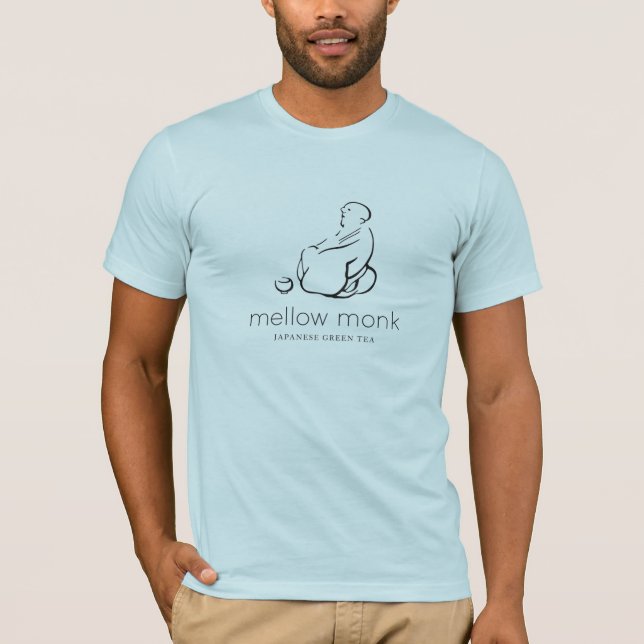 T-shirt bleu clair avec logo moine jaune (Devant)
