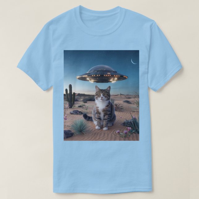 T-shirt bleu clair pour chat OVNI (Design devant)