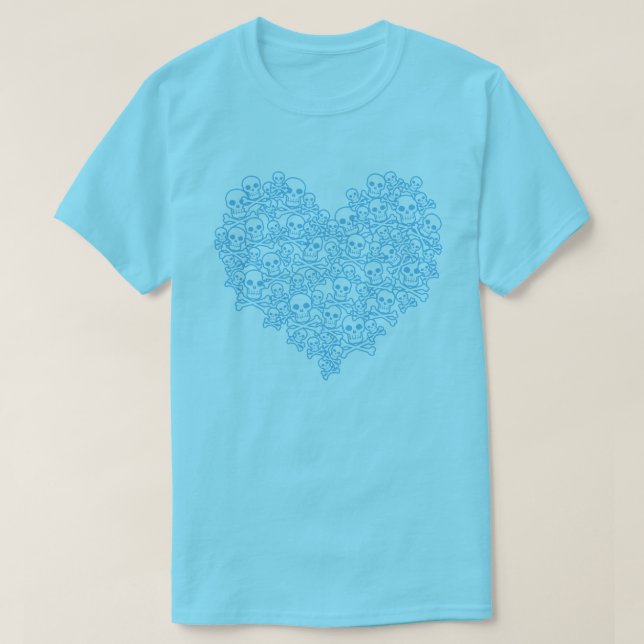 T-shirt bleu coeur crâne (Design devant)