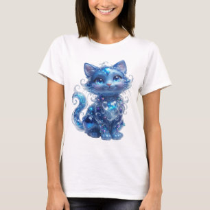 T-shirt Bleu Cool BLEU PAILLETTE CHAT Art à Porter