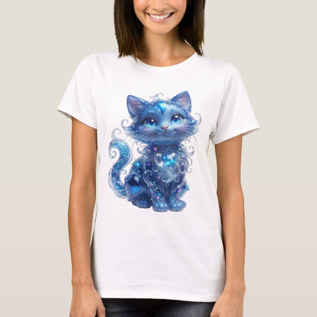 T-shirt Bleu Cool BLEU PAILLETTE CHAT Art à Porter (Devant)