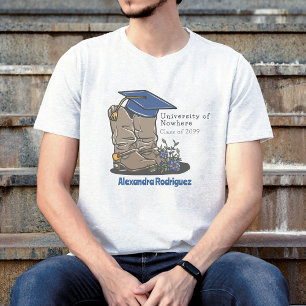 T-shirt bleu Cowboy Boot Graduation Cap & Fleurs
