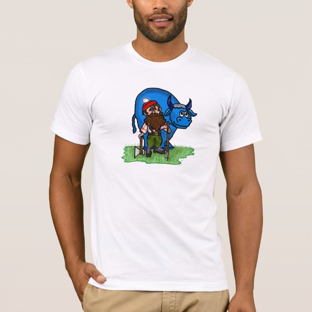 T-shirt bleu de bande dessinée de boeuf de Paul (Devant)