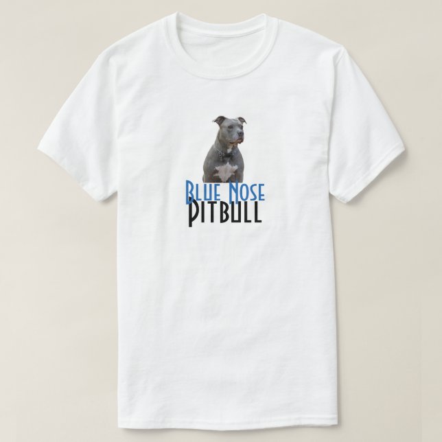 T-shirt bleu de blanc de Pitbull de nez (Design devant)