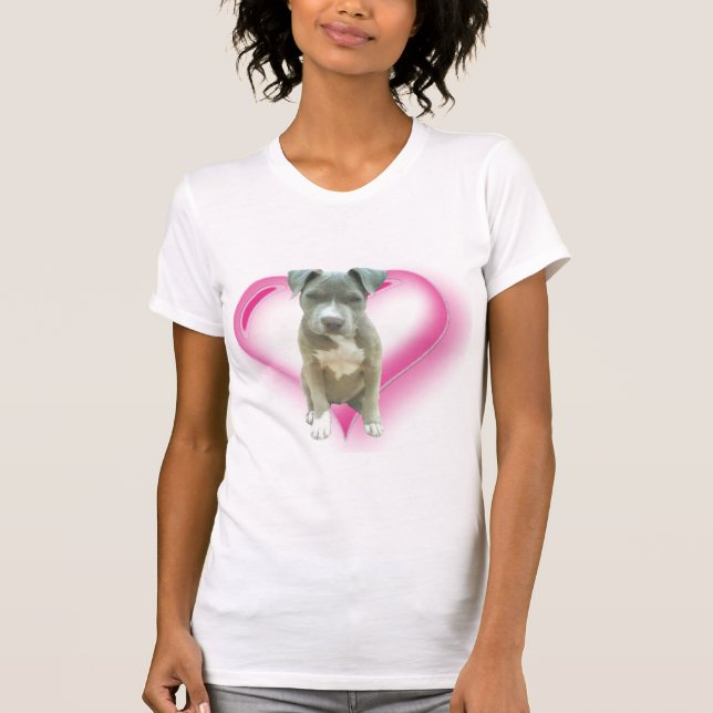 T-shirt bleu de chiot de pitbull (Devant)