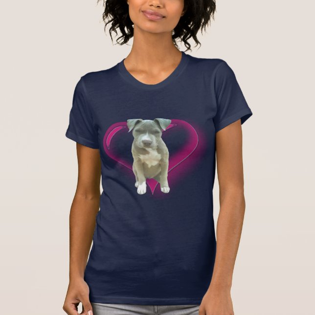 T-shirt bleu de chiot de pitbull (Devant)