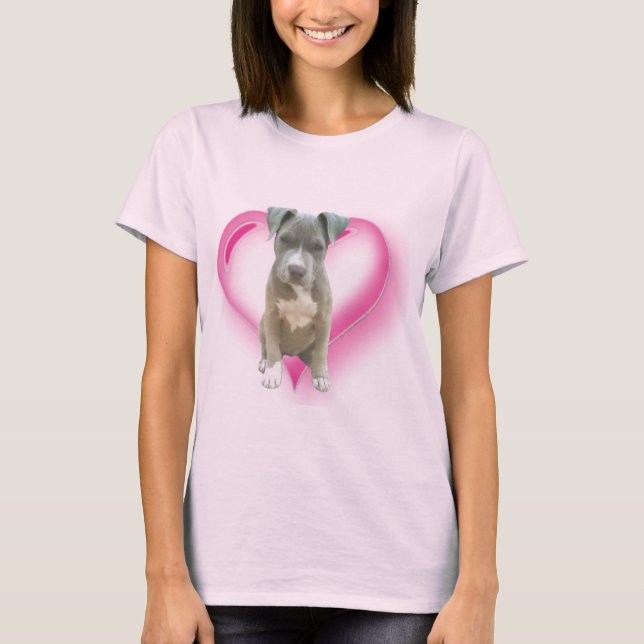 T-shirt bleu de chiot de pitbull (Devant)