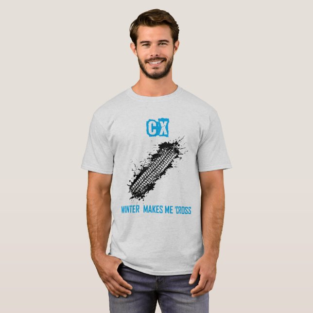 T-shirt Bleu de Cyclocross - l'hiver de la CX me rend (Devant entier)