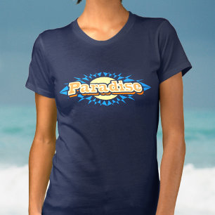 T-shirt bleu de dames de jaune de soleil de