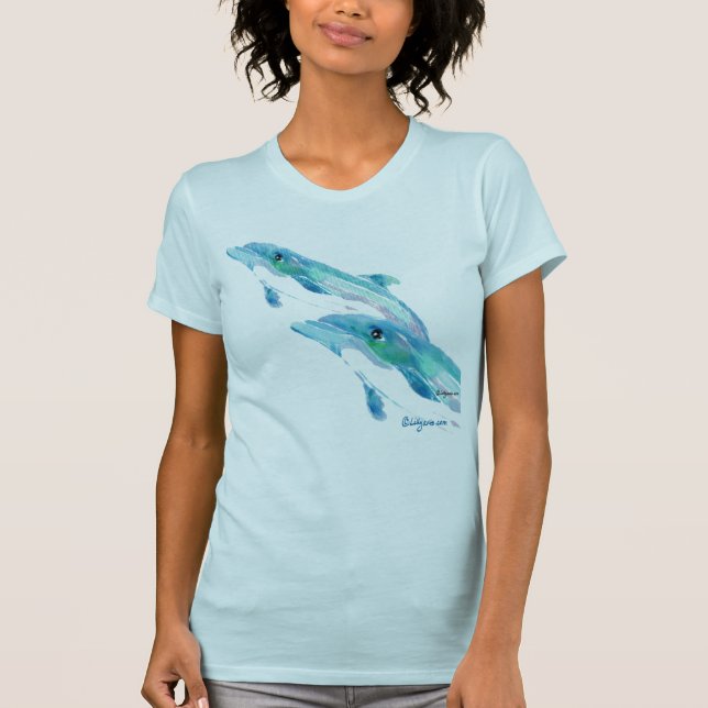 T-shirt bleu de deux dauphins (Devant)