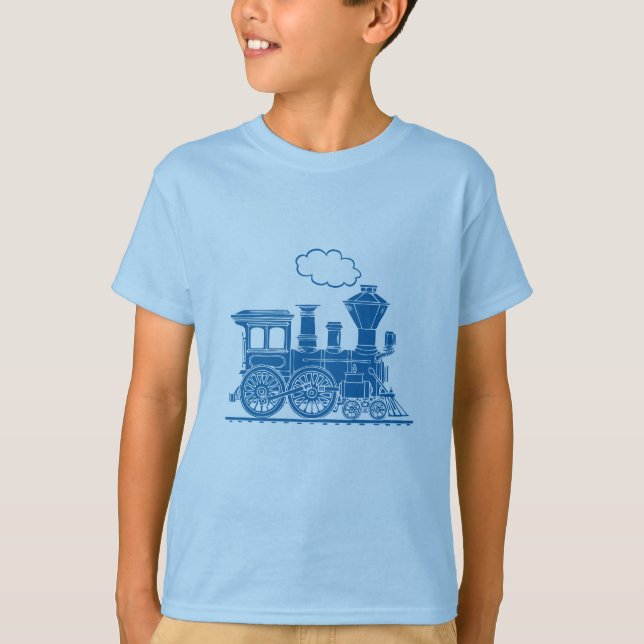 T-shirt bleu de lumière de train de locomotive à (Devant)