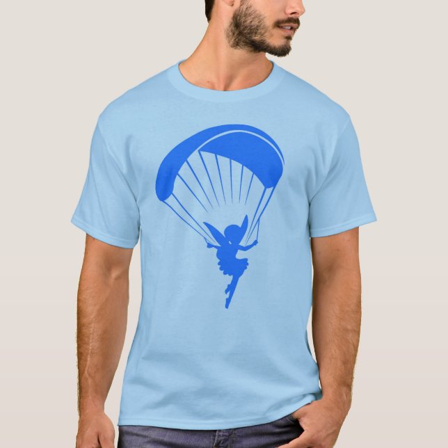 T-shirt bleu de lutin de parapentisme (Devant)