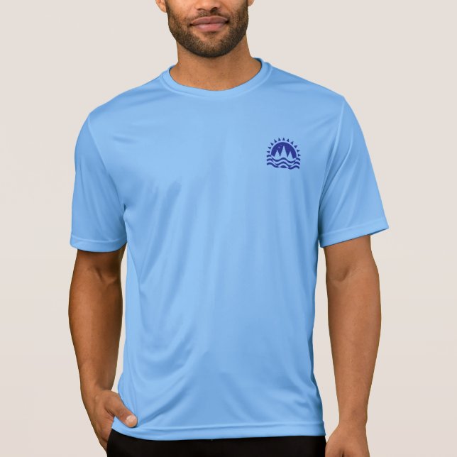 T-Shirt Bleu de Style de Vie Explorateur Emblème E (Devant)