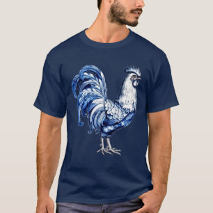 T-shirt Bleu Delft Et Poulet Blanc Rooster