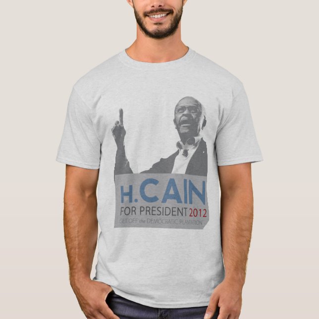 T-shirt Bleu Democratic de plantation de Herman Caïn (Devant)
