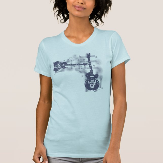 T-shirt Bleu du graphique 2 de guitare (Devant)