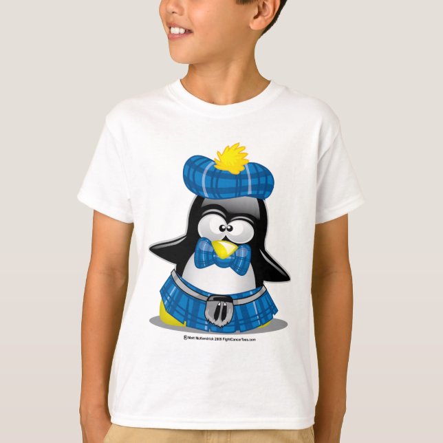 T-shirt Bleu écossais de pingouin (Devant)