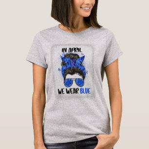 T-shirt Bleu En Avril Nous Portons Bleu Messy Lad Déjeune