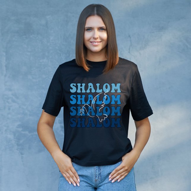 T-shirt Bleu et blanc Hébreu Shalom Paix (Créateur téléchargé)