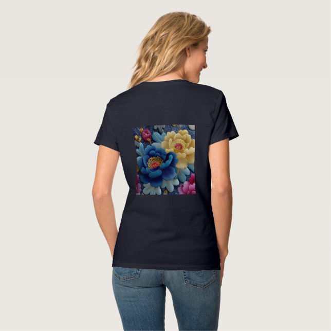 T-shirt Bleu et Jaune Floral Vibrant (Dos entier)