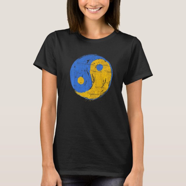 T-shirt Bleu et Or Yin Yang Pleine Conscience (Devant)