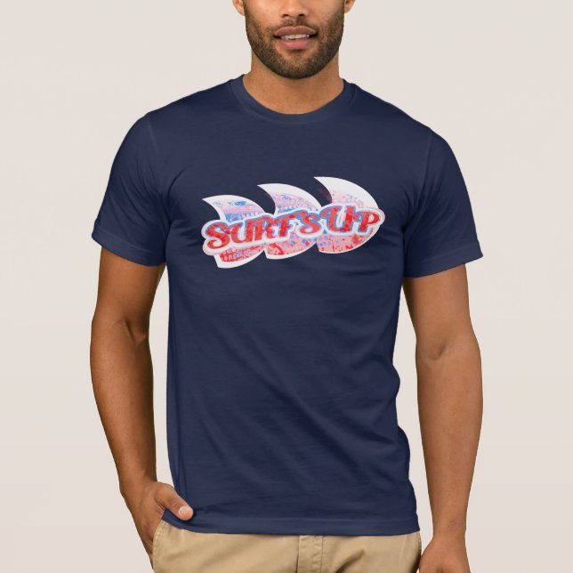 T-shirt bleu et rouge surf pour hommes (Devant)