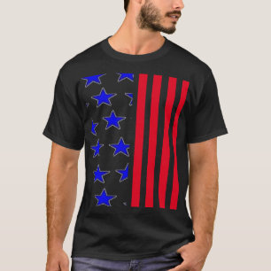 T-shirt Bleu Étoiles Verticales Stripes Patriotique T-shir