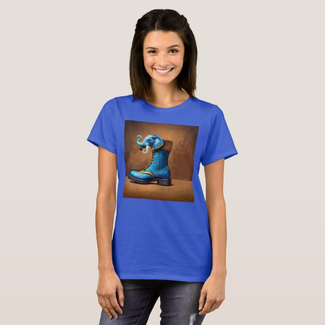 T-shirt bleu femme Steampunk Elephant Boot (Devant entier)