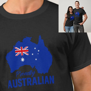 T-shirt Bleu Fièrement Australien, Carte Drapeau Australie