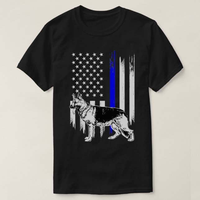 T-shirt Bleu fin Drapeau K9 Berger Allemand Chien de polic (Design devant)