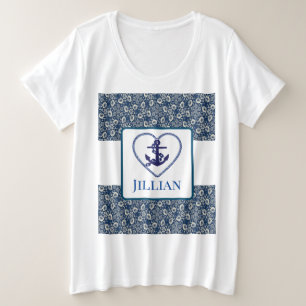 T-shirt bleu floral de la marine personnalisée