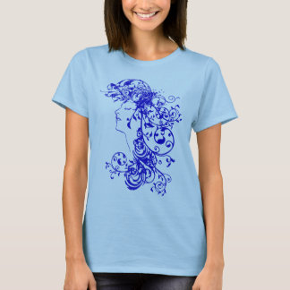 T-shirt Bleu Flourishing de chemise de beauté de KRW