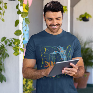 T-shirt Bleu Graphique Oiseau et Oiseau du Paradis