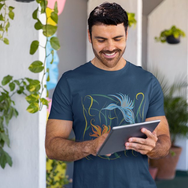 T-shirt Bleu Graphique Oiseau et Oiseau du Paradis (Créateur téléchargé)