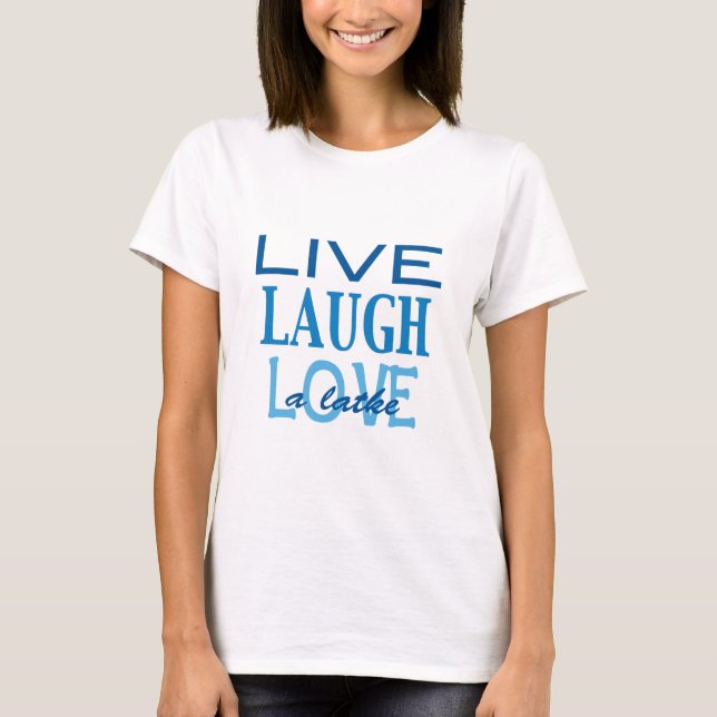 T-shirt bleu Hanoukka "Live Laugh Love a Latke" (Devant)