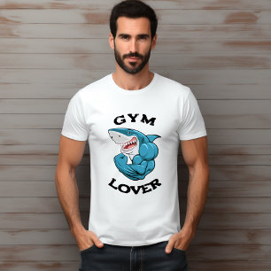 T-shirt bleu illustré Shark Gym Lover